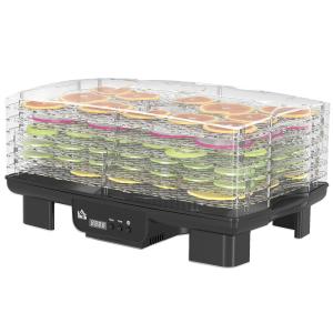 Dehydrator Mattork Svamptork med 6 Fack Svart av Plast och Metall för Frukt och Kött Timer 40-70°C 550 W