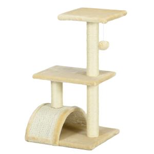 Kattträd 72 cm med Plyschbollar, Sisalstolpar, Plattform och Skrapbräda, Krämvit