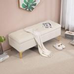 Bänk Sängbänk Beige av Sammet och Metall för Sovrum och Hall Stoppad Förvaringsbänk med Metallben 120 x 44 x 44,5 cm