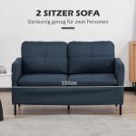 Soffa Loveseat Mörkblå av Tyg med Linnelook och Stål för Vardagsrum 2-Sits Stoppad Soffa 135 x 67 x 78 cm