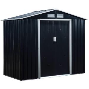 Redskapsbod Stabil Mörkgrå Metall för Förvaring i Trädgården med Skjutdörrar för Redskap och Verktyg 2,13 x 1,30 x 1,85 cm