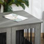 Hundbur Hundkennel med Lås och Fönster Grå av Metall och Trä för Små och Medelstora Hundar Inomhus Bur med Magnetdörr 85 x 55 x 87 cm