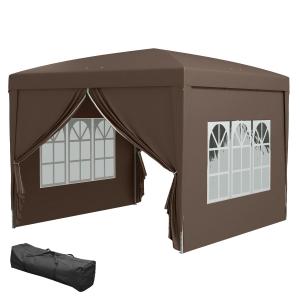 Lusthus Paviljong Pop-Up Partytält Kaffe Brun av Polyester och Metall för Trädgård och Camping Vattentåligt Gazebo med UV-Skydd 3 x 3 m