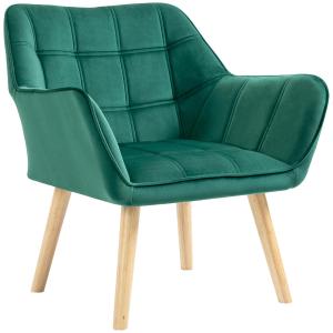 Enkelfåtölj Relaxfåtölj Grön av Sammet och Trä för Vardagsrum och Sovrum Skandinavisk Stoppad Fåtölj 64 x 62 x 72,5 cm