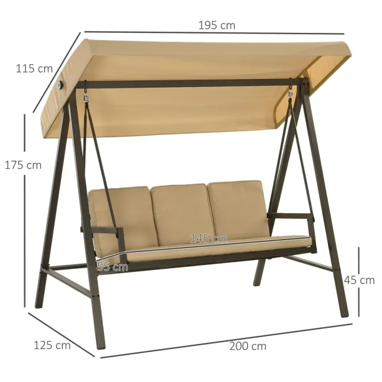 Trädgårdsgunga Gungbänk Beige av Metall och Tyg 3-Sits