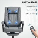 Kontorsstol med Massagefunktion, Höjdjusterbar och Fällbart Ryggstöd, Rullbar, Grå
