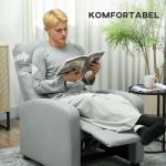 Justerbar Vilstol 135°, Utdragbart Fotstöd och Vadderade Armstöd i Linne-polyester, Ljusgrå