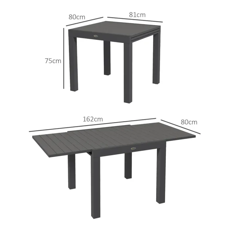 Trädgårdsbord Matbord Grå av Aluminium 81-162 x 80 x 75 cm