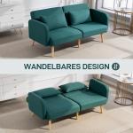 Bäddsoffa och 3-sits Soffa med Bäddfunktion samt 2 Kuddar och Justerbart Ryggstöd Hållbar och Bekväm Grön Linneoptik och Trä för Hemmet