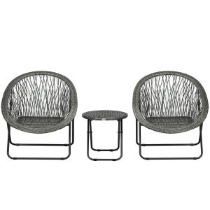 Trädgårdsmöbler Balkongset Stålgrå av Metall för Terrass och Trädgård Fällbart med Soffbord och 2 Stolar inklusive Kuddar