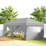 Pop up Paviljong med Fönster och Dragkedja samt Sidoväggar för Trädgård Hållbar och Stabil Grå Polyester med UV-skydd 6 x 3 m