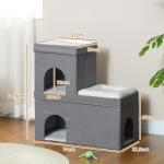 Katthus Kattgrotta Grå av Trä för Katter upp till 5 kg 3 Våningar Hus med Kattsäng och Dyna 74 x 37,5 x 78,5 cm