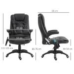 Massagekontorsstol med 6-punkts Vibrationsmassage och Värmefunktion, Vridbar Gamingstol, Konstläder, Svart, 70 x 70 x 111–121 cm