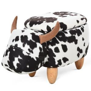 Djurpall Dekorativ Pall med Förvaringsutrymme Stoppad Pall Piggy Design för Vardagsrum och Barnrum Svart Vit 62 X 35 X 36 Cm