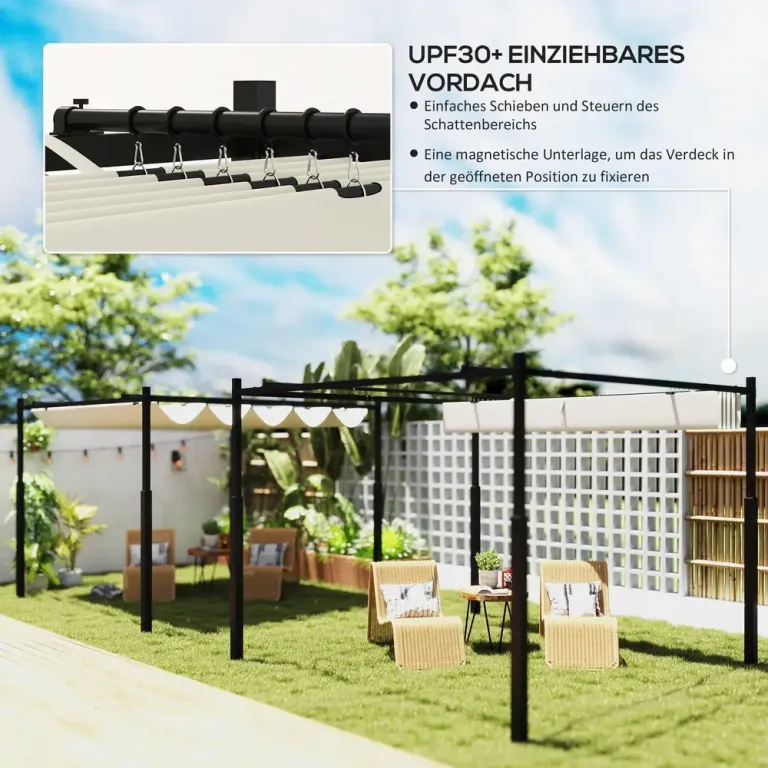Pergola Trädgårdspaviljong med Tak Krämvit 3 x 3 m