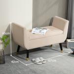 Bänk Förvaringsbänk Beige av Polyester och Gummiträ för Sovrum Lyxbänk med Armstöd 107 x 42 x 65 cm