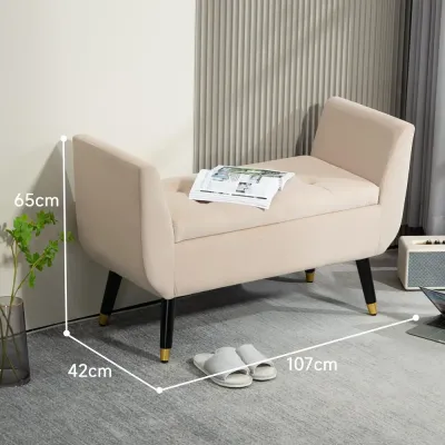 Bänk Förvaringsbänk Beige av Polyester 107 x 42 x 65 cm