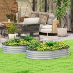 Odlingskrage Metall 2-pack Oval Silver Galvaniserat Stål för Trädgård Planteringslåda med Gummilist Robust och Väderbeständig 135x90x30 cm