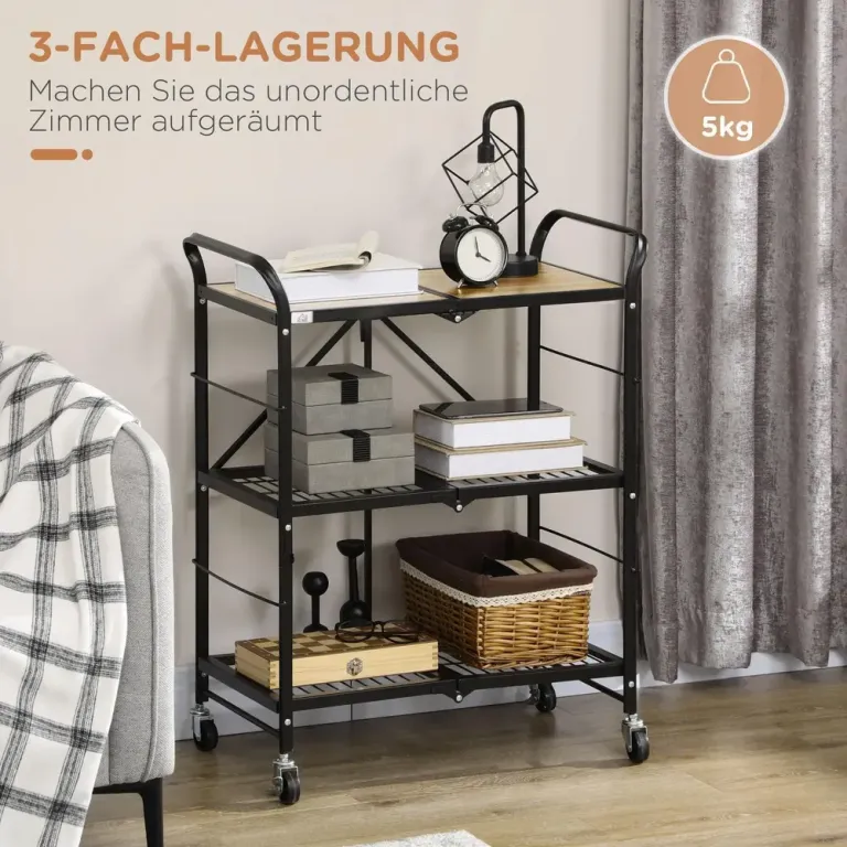 Hopfällbar Serveringsvagn på Hjul Industridesign, Svart