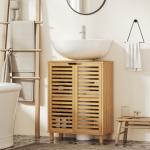 Tvättställsskåp Underskåp Naturfärgad Bambu för Badrum Förvaring under Handfat med Ribbade Dörrar Fukttålig Design 60 cm