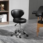 Rullande Pall Massagepall Roterande Arbetspall Svart av Konstläder och Metall för Kontor och Salong Justerbar Höjd 49-64 cm