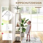 Klädställ med Trapetsdesign, 3 Våningar och 8 Dubbla Krokar i Stål, Vit+Ek