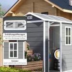 Verktygsbod Redskapsbod med Sadeltak Grå av Plast för Bakgård Väderbeständigt Skjul med Fönster 2,1 m² 186 x 130 x 199 cm