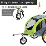 Hundvagn Cykelvagn Grön Grå Oxford Tyg för Hundar och Husdjur Joggervagn Stor och Stabil med Säkerhetsflagga 155 X 83 X 108 Cm