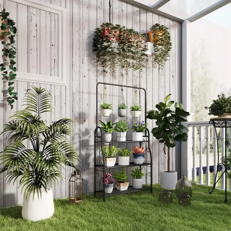 Växtställ Blomsterhylla 3 Våningar Svart 137 cm