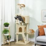 Katträd Extra Högt Beige Plysch och Sisal för Stora Katter 160 cm Klösträd med Flera Nivåer och Hängmatta Robust Lekplats med Koja och Stege Stabil
