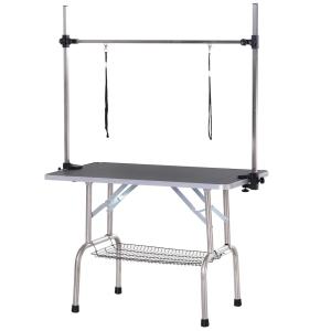 Trimbord Djurskötselbord Höjdjusterbart Hopfällbart med Underkorg för Hundar Svart 107 X 60 X 170 Cm