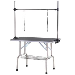 Trimbord Djurskötselbord Höjdjusterbart Hopfällbart med Underkorg för Hundar Svart 107 X 60 X 170 Cm