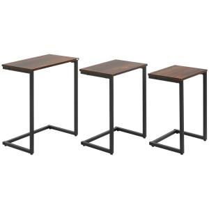 Häckbord, Sidobord, Set om 3, Industriell Design, Stålstomme, Brun + Svart, 45 x 30 x 60 cm