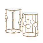 Soffbordset med 2 Runda Bord, Sidobord med Glasskiva, Däck- och Kuldesign, Ø41 x 57 cm, Guld