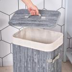 Tvättkorg med Lock 72 L Vikbar Bambu med Handtag Tvättbar Tvättpåse Grå 40 X 30 X 60 Cm