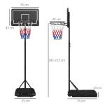 Basketkorg Basketstativ Svart Röd av Metall och Plast för Trädgård och Idrottsplats Höjdjusterbar med Hjul Brottsäker Bakvägg 220-250 cm