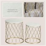 Sidobord i Metallkorg 2-Pack, Dekorativa Trädgårdsbord i Retro-Design, Praktisk Förvaring med Lock, Guld/Vit, 41 x 46 cm