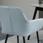 Matsalsstolar i Linnetyg 2-Pack, Bekväma Kökstolar med Armstöd och Metallben, Modern Design för Matplatsen, Blå, 59,5 x 56,5 x 81 cm