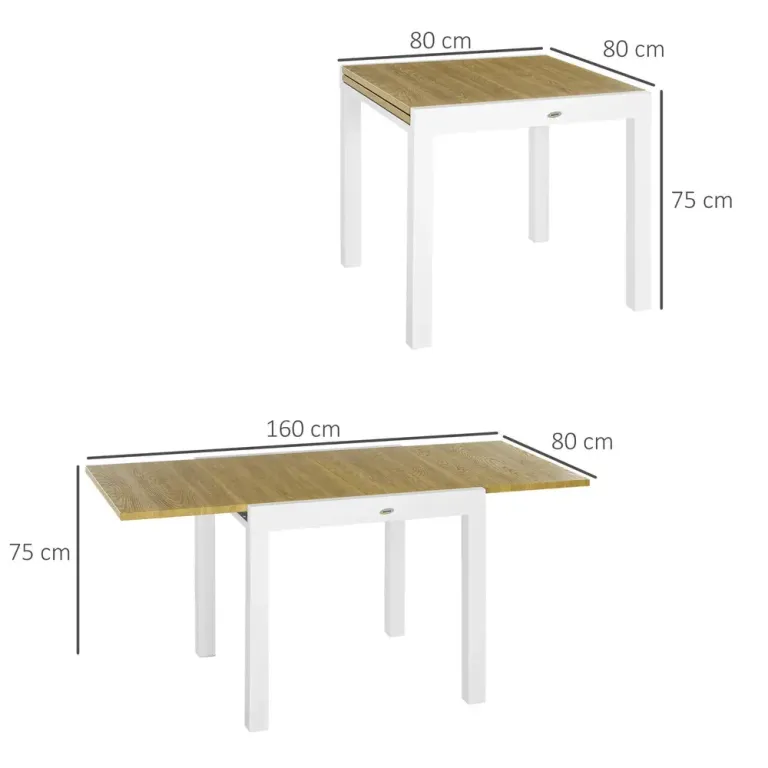 Utdragbart Trädgårdsbord Matbord Vit 80-160 x 80 x 75 cm