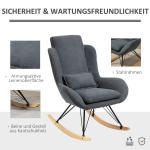 Gungstol med Justerbart Fotstöd, Bekväm Läsfåtölj i Linnetyg, Ergonomisk Vilostol med Träben för Vardagsrum, Mörkgrå, 75 x 95 x 110 cm