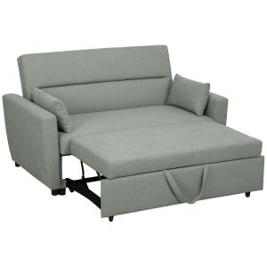 Bäddsoffa 2-Sits Soffa med Sovfunktion Ljusgrå av Tyg och Trä för Vardagsrum och Gästrum Vadderad Soffa med Förvaring
