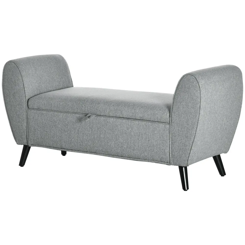 Bänk med Förvaringsutrymme Ljusgrå av Tyg med Linnelook