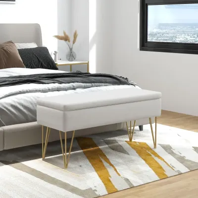 Bänk Förvaringsbänk Kräm av Linnelook 100 x 40 x 49 cm