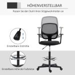 Ergonomisk Ritstol med Fotring, Höj- och Sänkbar Arbetsstol, Bekväm Snurrstol för Höga Skrivbord, Svart, 60 x 56 x 110-132 cm