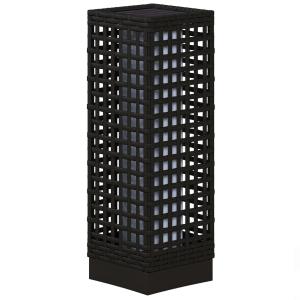 Sollampa Rottinglampa Svart av Plast och Rotting för Uteplats och Trädgård Vattentät LED Trädgårdslampa med Ljussensor Automatisk 15,5 x 15,5 x 46 cm