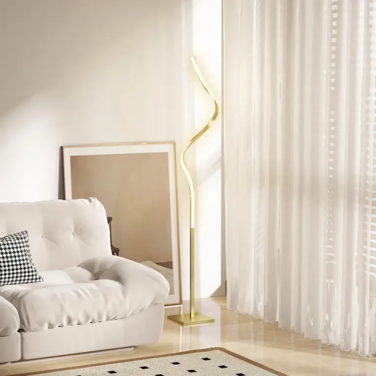 Golvlampa LED Lampa i Spiraldesign Guld av Metall 146 cm