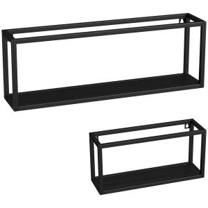 Vägg hyllor 2 pack Svart Stål för Vardagsrum och Kök Svarta Metallhyllor för Förvaring och Dekoration Industriell Stil och Tålig