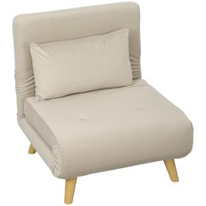 Sovstol Bäddfåtölj Hopfällbar Beige av Sammetslook och Metall för Vardagsrum Relaxstol med Sängfunktion och Kuddar