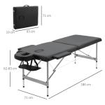 Hopfällbar Massagebänk 2-Zon, Professionell Behandlingsbänk med Justerbar Höjd, Portabel Bänk för Spa och Salong, Svart, 130 kg