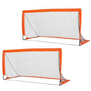 Fotbollsmål Minimål Orange av Metall och Oxford Tyg för Barn Utomhus Set om 2 Hopfällbara Mål 183 x 90 x 90 cm